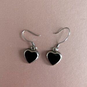 Black Onyx and Sterling Silver 925 Heart Earrings